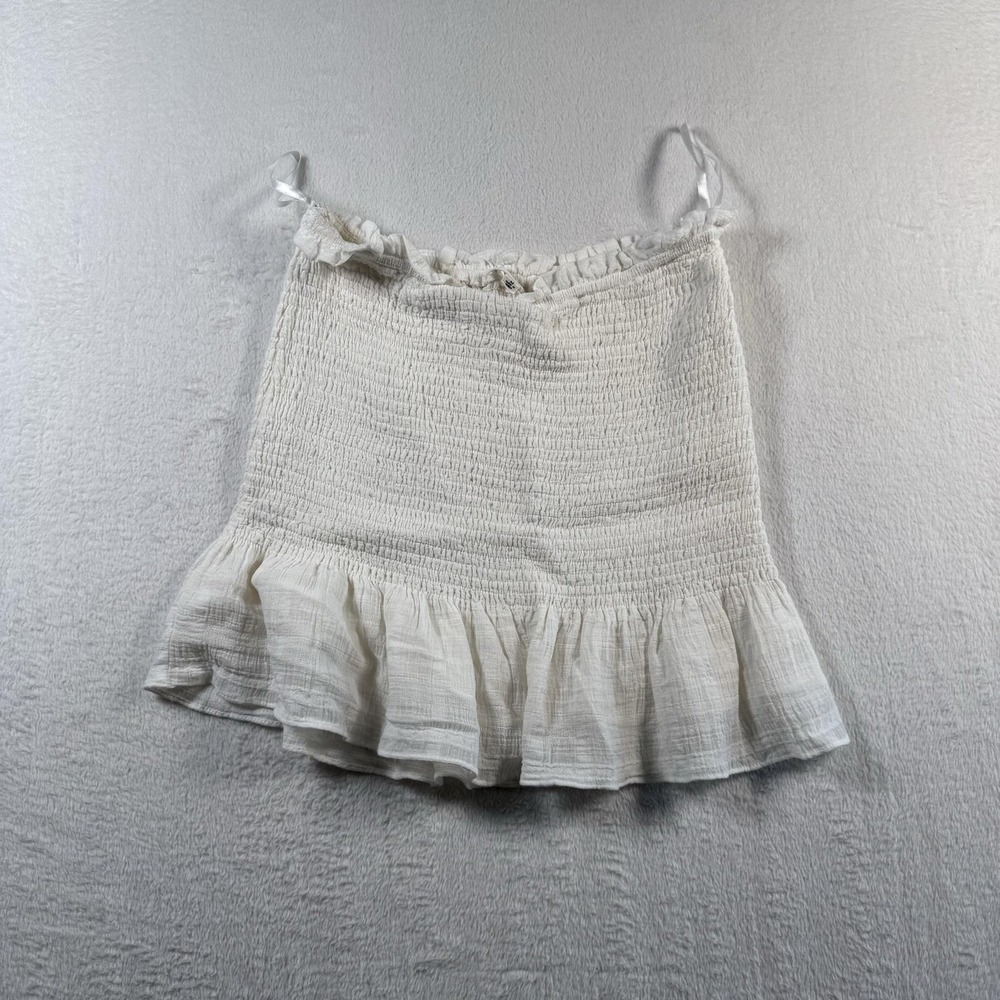 Stolen Hearts Tank Top Womens‎ Medium White Cotton Smocked Ruffle Hem Cami